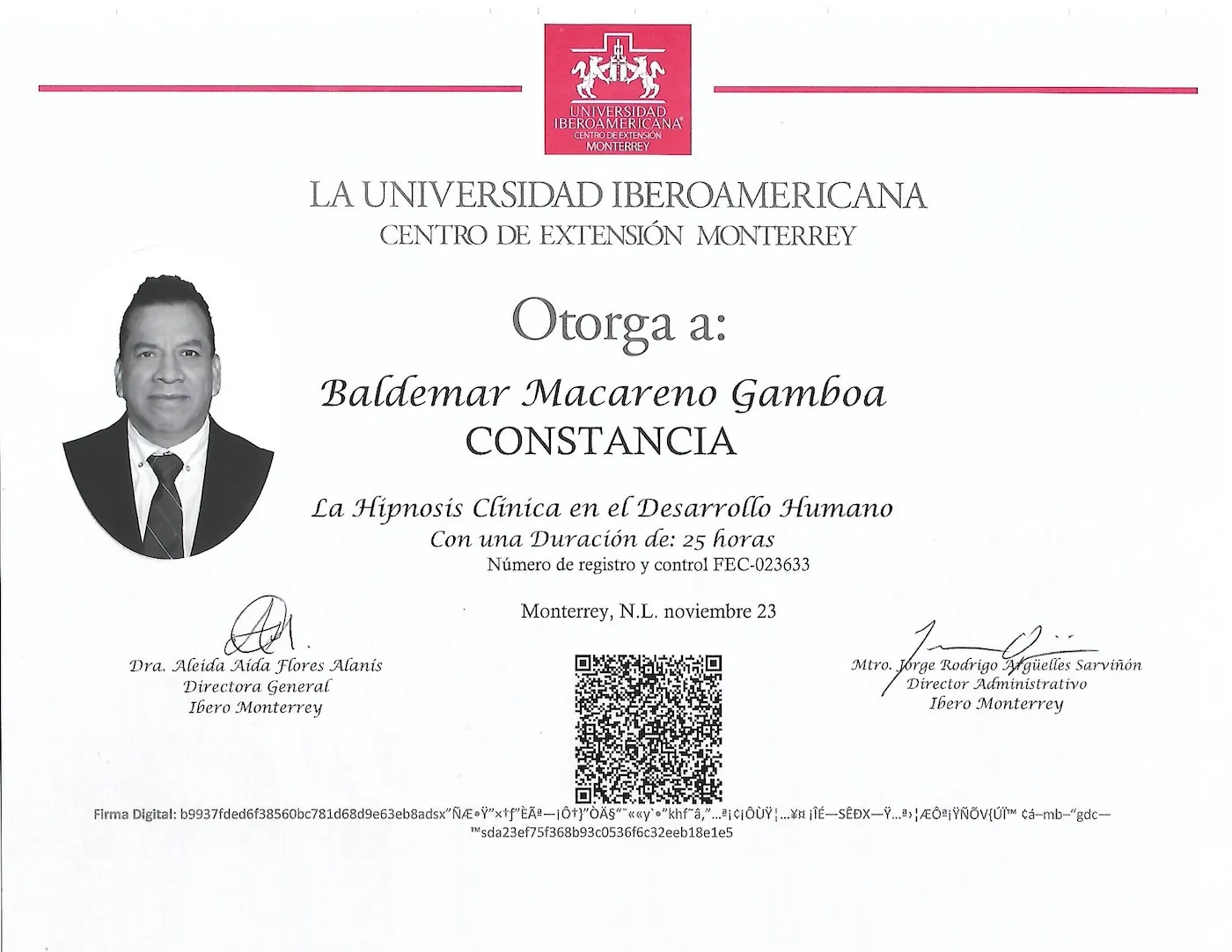 Diploma de hipnosis
